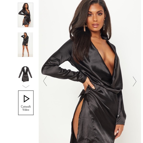 BLACK SATIN COWL NECK EXTREME OPEN BACK DRESS - Picture 1 of 5